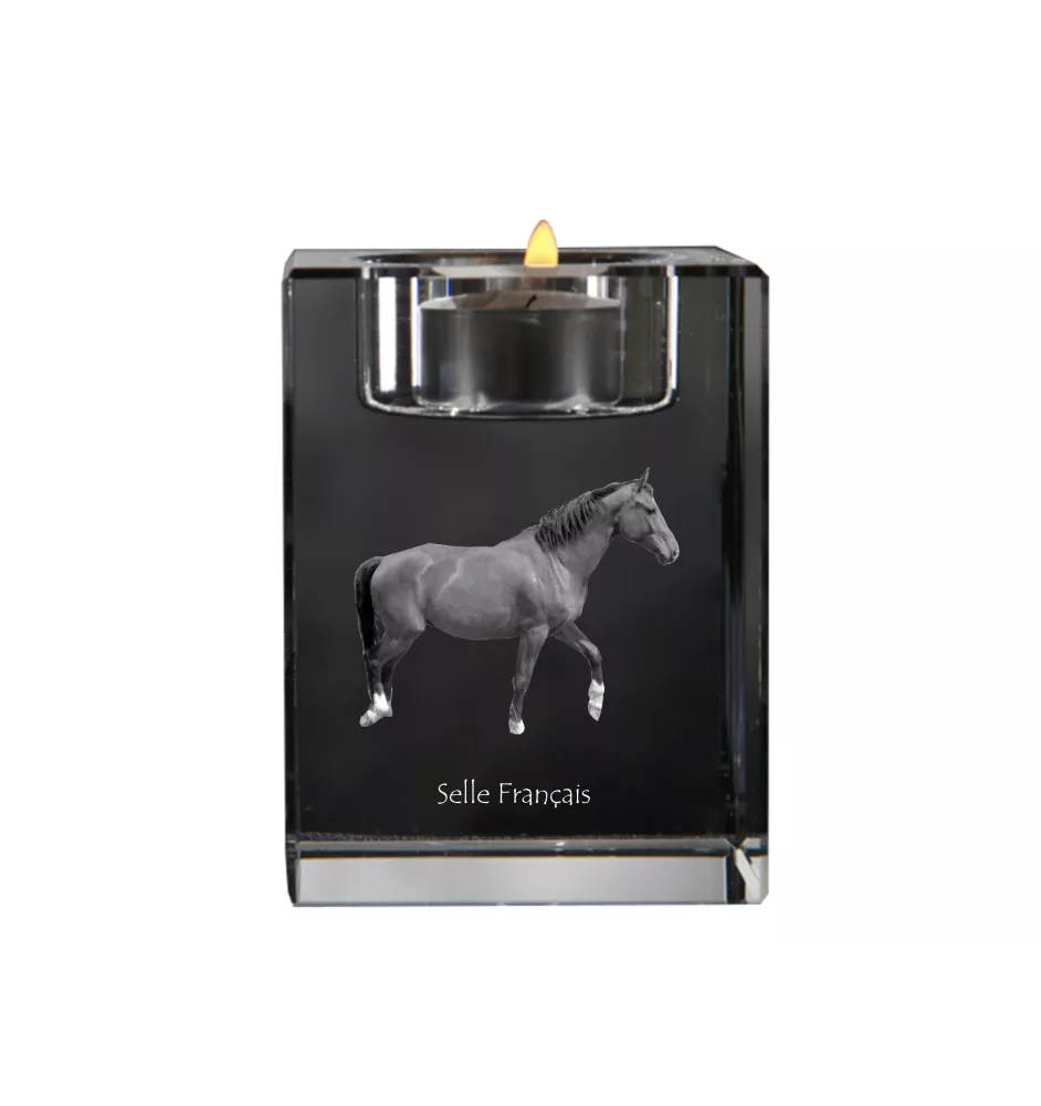 Selle Francais - Candle holder with picture of a horse, crystal tealight holder, personalised gift by Art-Dog brand