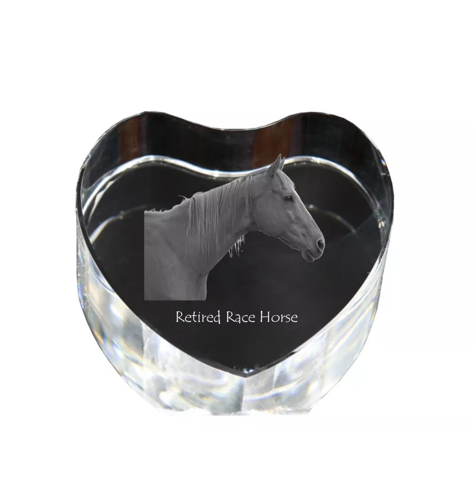 Rennpferd im Ruhestand - Pferdefoto im Kristall, Kristallherz, einzigartiger Bilderrahmen der Marke Art-Dog