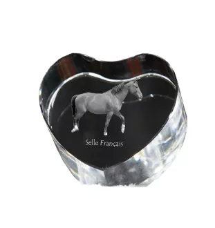 Selle Français - une photo de cheval dans un cristal, un cœur en cristal, un cadre exceptionnel avec une photo de la marque Art-Dog