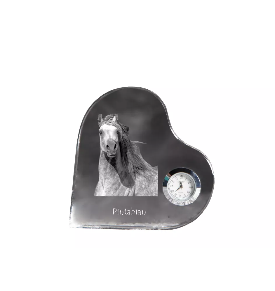 Pintabian - horloge en cristal avec une photo de cheval, horloge de table en forme de cœur, horloge debout personnalisée de la marque Art-Dog
