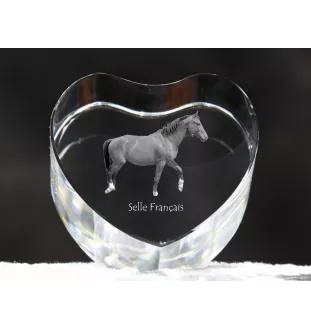 Selle Français - une photo de cheval dans un cristal, un cœur en cristal, un cadre exceptionnel avec une photo de la marque Art-Dog