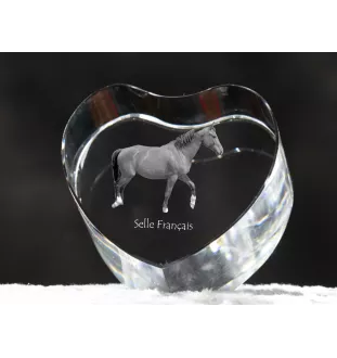 Selle Français - une photo de cheval dans un cristal, un cœur en cristal, un cadre exceptionnel avec une photo de la marque Art-Dog