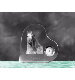 Pintabian - crystal clock with a picture of a horse, heart-shaped shelf clock, personalized standing clock by Art-Dog brand