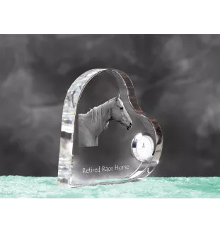 Rennpferd im Ruhestand - Kristalluhr mit einem Pferdebild, Herzregal-Uhr, personalisierte Standuhr der Marke Art-Dog