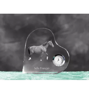 Selle Francais - crystal clock with a picture of a horse, heart-shaped shelf clock, personalized standing clock by Art-Dog brand