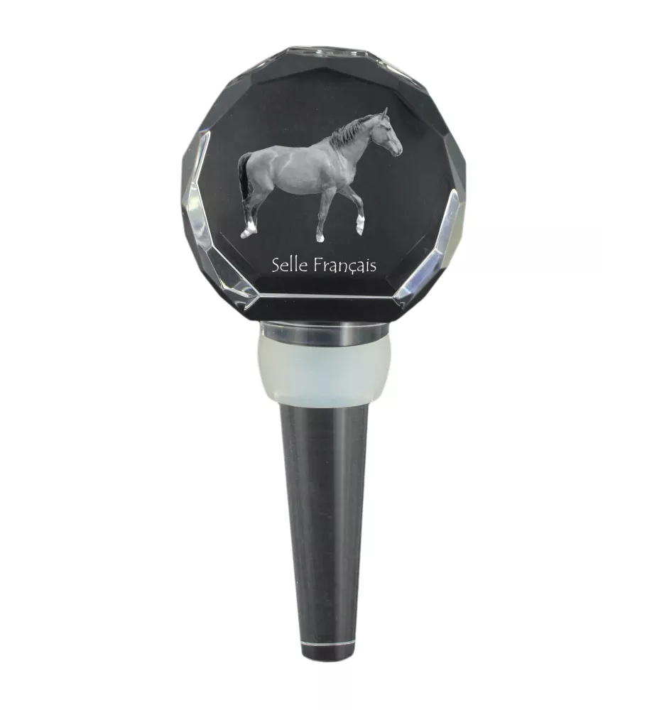 Selle Francais - Crystal bottle stopper with horse, unique wine stopper with photo, personalised gift for sommelier by Art-Dog brand
