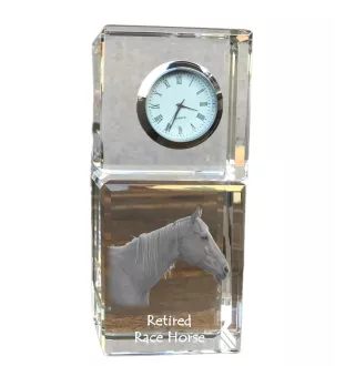 Cheval de course à la retraite - montre en cristal avec photo, photo de cheval dans le cristal, horloge de bureau personnalisée de la marque Art-Dog