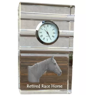 Retired Race Horse - glass clock with a photo, photo of a horse in crystal, personalized standing office clock by Art-Dog brand