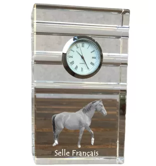 Selle Français - horloge en verre avec photo, photo de cheval dans un cristal, horloge de bureau personnalisée de la marque Art-Dog