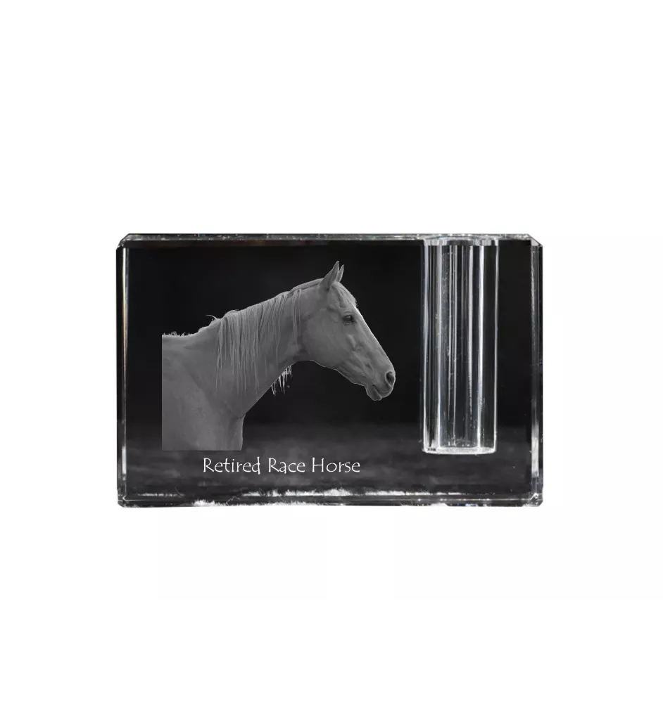 Cheval de course à la retraite - Porte-stylos, organiseur en cristal avec image d'un cheval, décoration de bureau unique par la marque Art-Dog