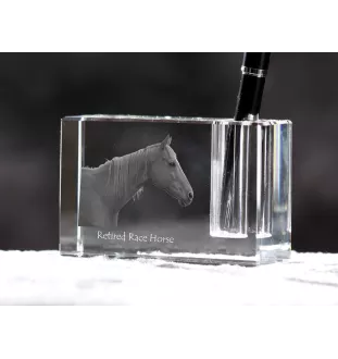 Cheval de course à la retraite - Porte-stylos, organiseur en cristal avec image d'un cheval, décoration de bureau unique par la marque Art-Dog