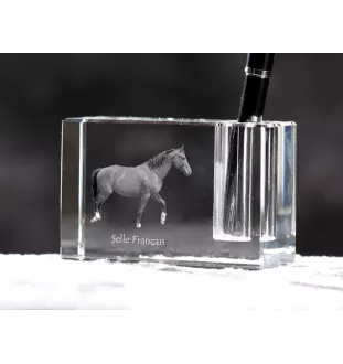 Selle Francais - Stifthalter, Kristallorganisator mit Bild eines Pferdes, einzigartige Schreibtischdekoration der Marke Art-Dog