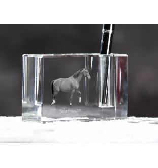 Selle Français - Porte-stylos, organiseur en cristal avec image d'un cheval, décoration de bureau unique par la marque Art-Dog