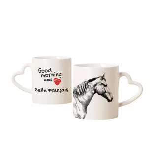 Selle Francais - cup with a dog, adorable cup with a heart-shaped handle, universal gift from the Art-Dog brand