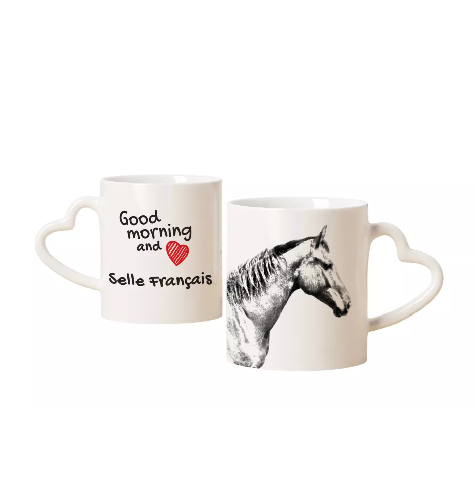 Selle Francais - cup with a dog, adorable cup with a heart-shaped handle, universal gift from the Art-Dog brand