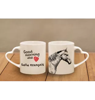 Selle Français - tasse avec chien, une tasse adorable avec une anse en forme de cœur, un cadeau universel de la marque Art-Dog