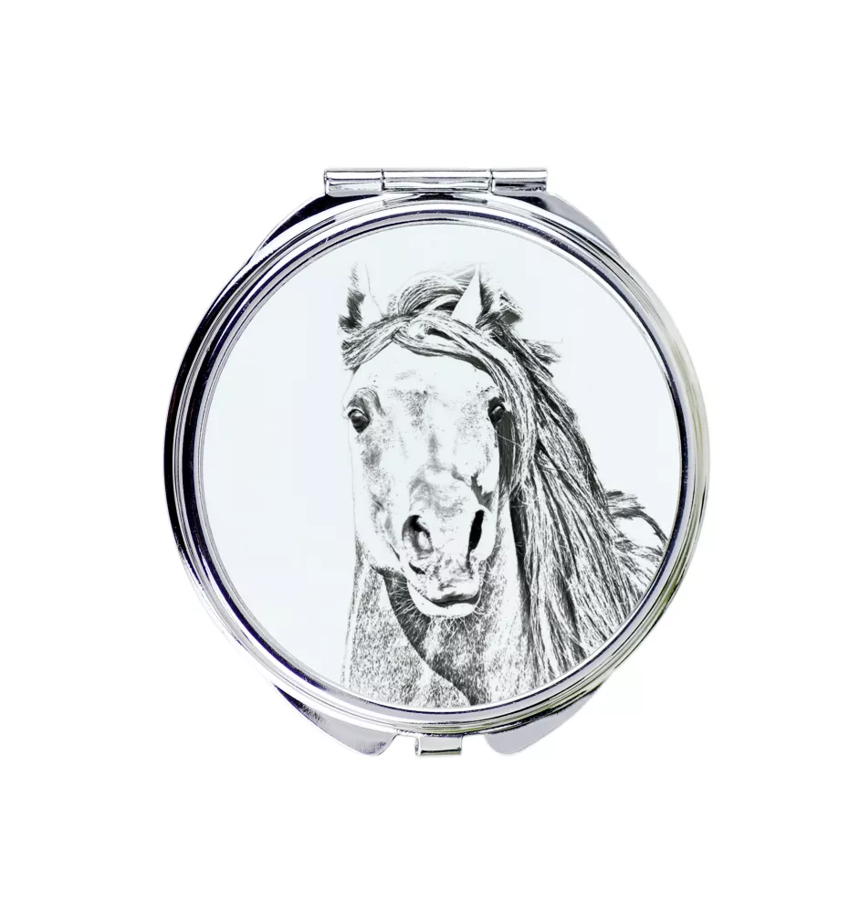 Pintabian - pocket mirror with a horse, personalized mirror for a purse, compact mirror with Art-Dog brand print