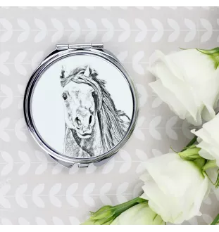 Pintabian - pocket mirror with a horse, personalized mirror for a purse, compact mirror with Art-Dog brand print