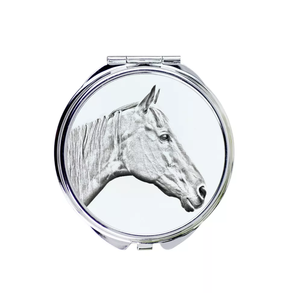 Retired Race Horse - pocket mirror with a horse, personalized mirror for a purse, compact mirror with Art-Dog brand print