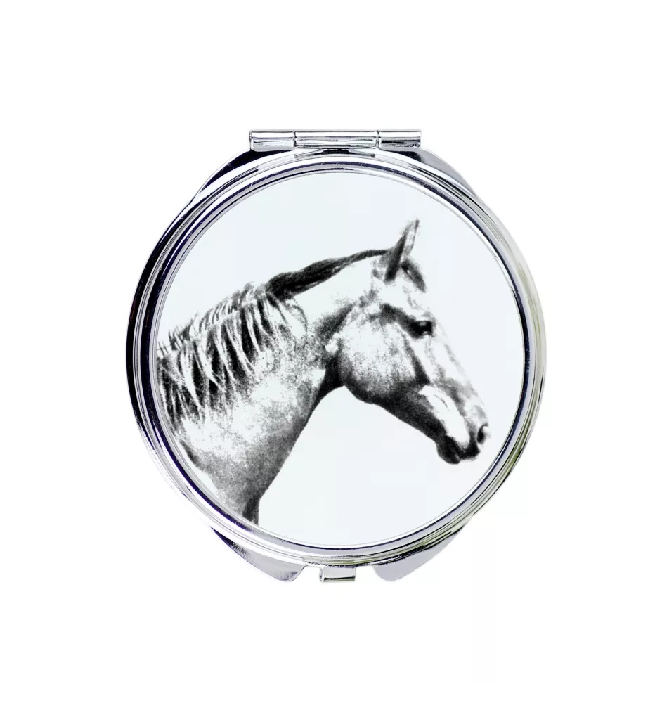 Selle Francais - pocket mirror with a horse, personalized mirror for a purse, compact mirror with Art-Dog brand print