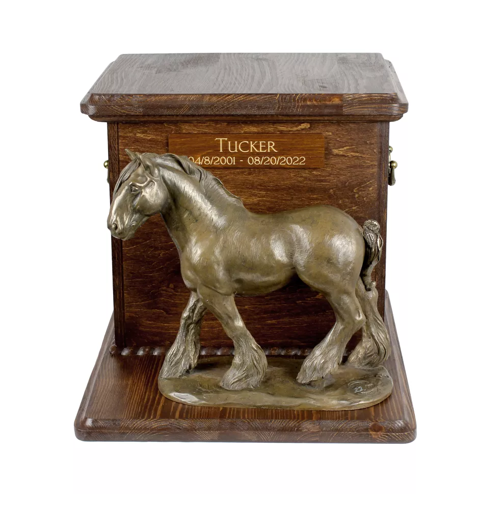 Shire - Eine Urne für die Asche eines Pferdes mit einer Statue, personalisierte Urne mit Gravur, große Schachtel für Pferdeasche von der Marke Art-Dog.