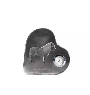 Shetland Pony - crystal clock with a picture of a horse, heart-shaped shelf clock, personalized standing clock by Art-Dog brand