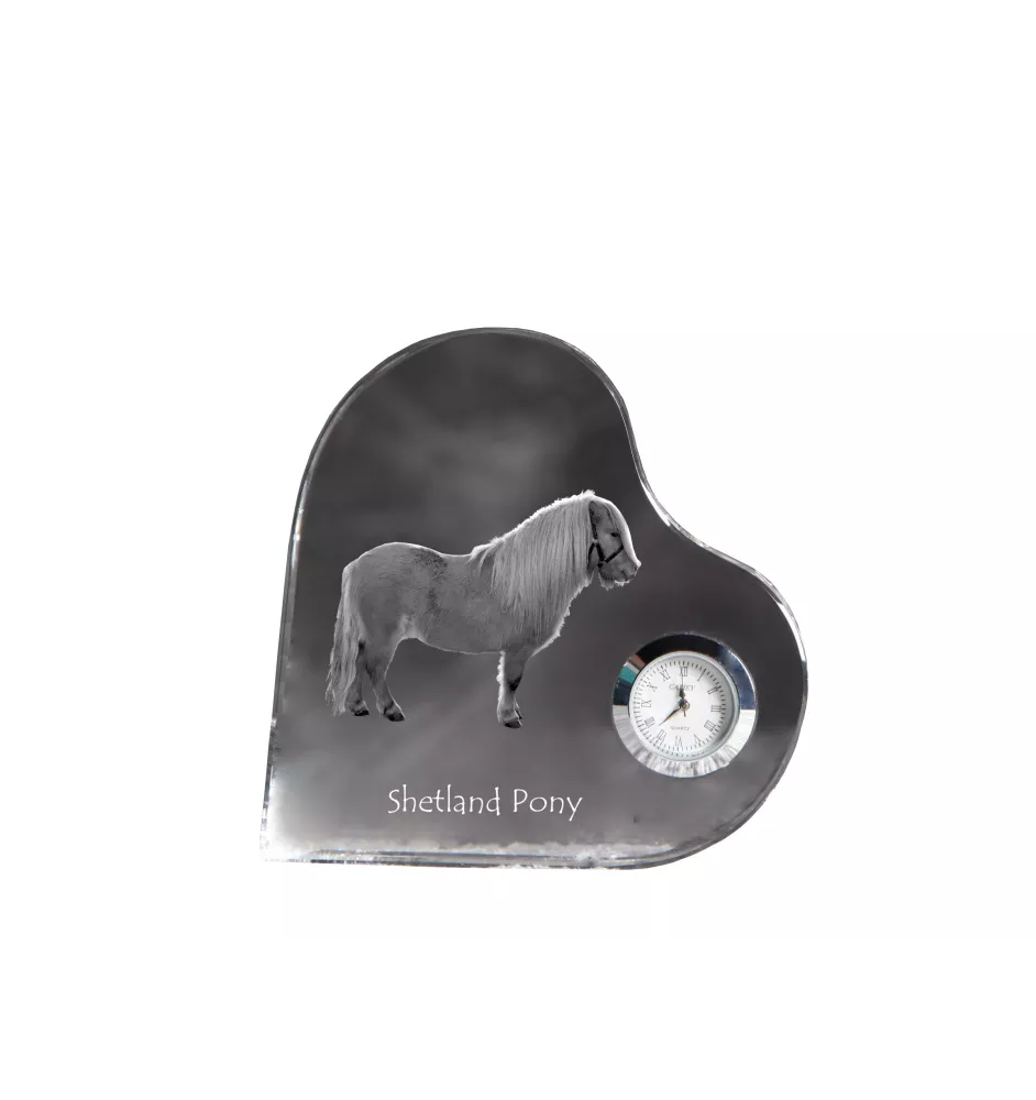 Poney Shetland - horloge en cristal avec une photo de cheval, horloge de table en forme de cœur, horloge debout personnalisée de la marque Art-Dog