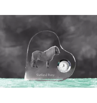 Shetland Pony - crystal clock with a picture of a horse, heart-shaped shelf clock, personalized standing clock by Art-Dog brand