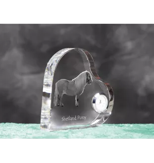 Shetlandpony - Kristalluhr mit einem Pferdebild, Herzregal-Uhr, personalisierte Standuhr der Marke Art-Dog