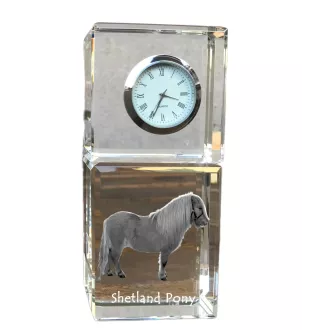 Shetland Pony - crystal clock with a photo, photo of a horse in crystal, personalized desk clock by Art-Dog brand