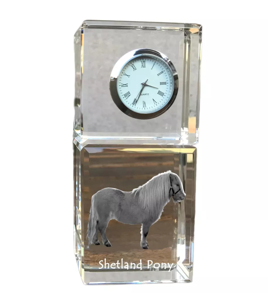 Shetland Pony - crystal clock with a photo, photo of a horse in crystal, personalized desk clock by Art-Dog brand