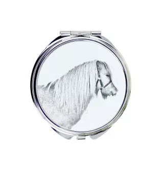 Shetlandpony - Taschenspiegel mit Pferd, personalisierter Taschenspiegel, kompakter Spiegel mit Art-Dog-Logo