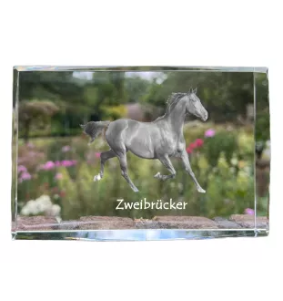 Zweibrücker - Kristall mit einem Pferdebild, Bild im Glas, moderne Ausstellung des Art-Dog-Bildes.