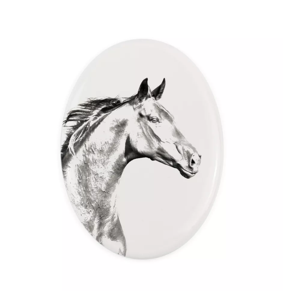 Zweibrücker - Gedenktafel mit einem Pferdefoto, Grabplatte mit Druck, personalisierte ovale Platte von Art-Dog.