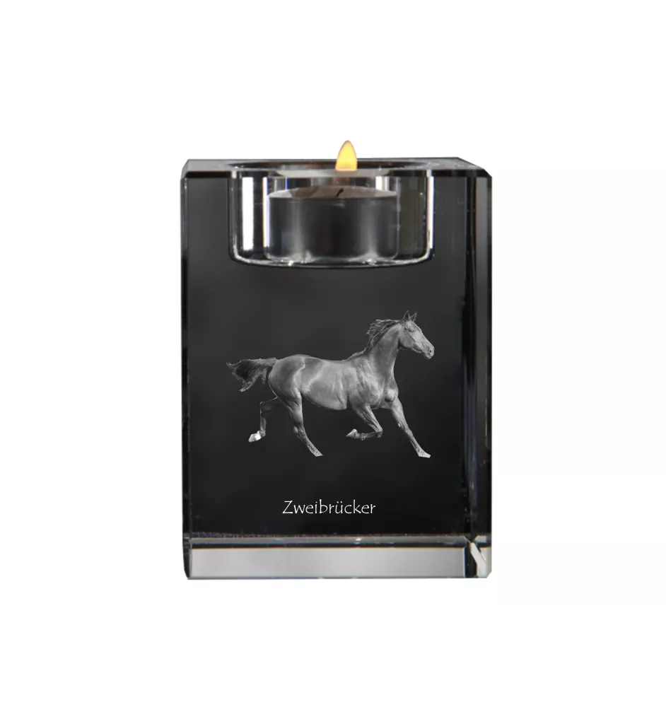 Zweibrücker - Kerzenhalter mit Bild eines Pferdes, Teelichthalter aus Kristall, personalisiertes Geschenk der Marke Art-Dog