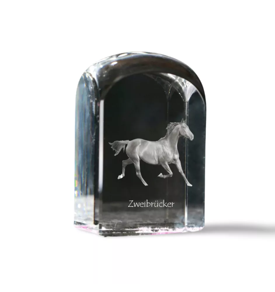 Zweibrücker - crystal cube with a photo, photo of a horse in crystal, cubic paperweight from Art-Dog brand