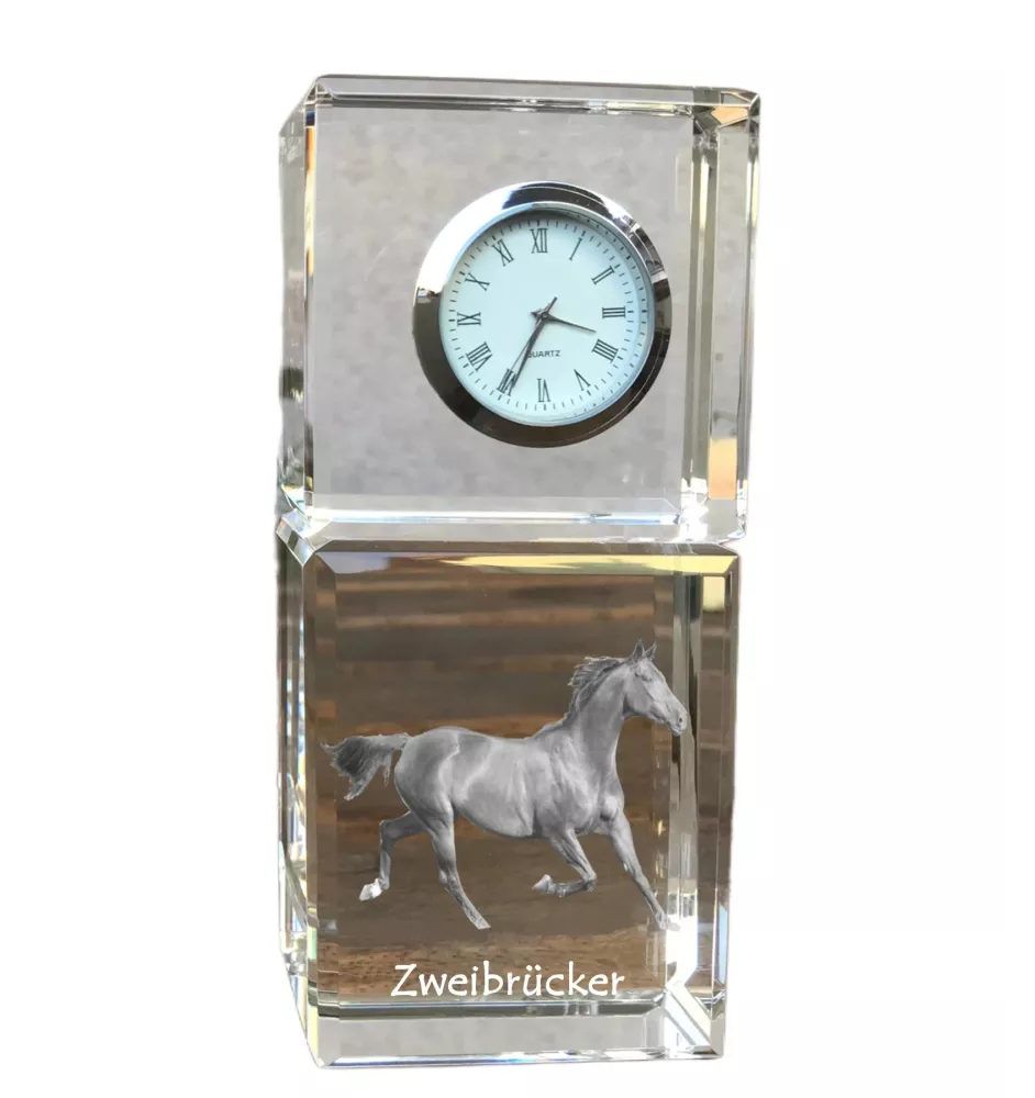 Zweibrücker - montre en cristal avec photo, photo de cheval dans le cristal, horloge de bureau personnalisée de la marque Art-Dog