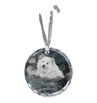 Finnischer Lapphund, Suomenlapinkoira, Lapinkoira - Kristallkugel mit Foto, Hundebild im Kristall, personalisierter Christbaumschmuck von Art-Dog.