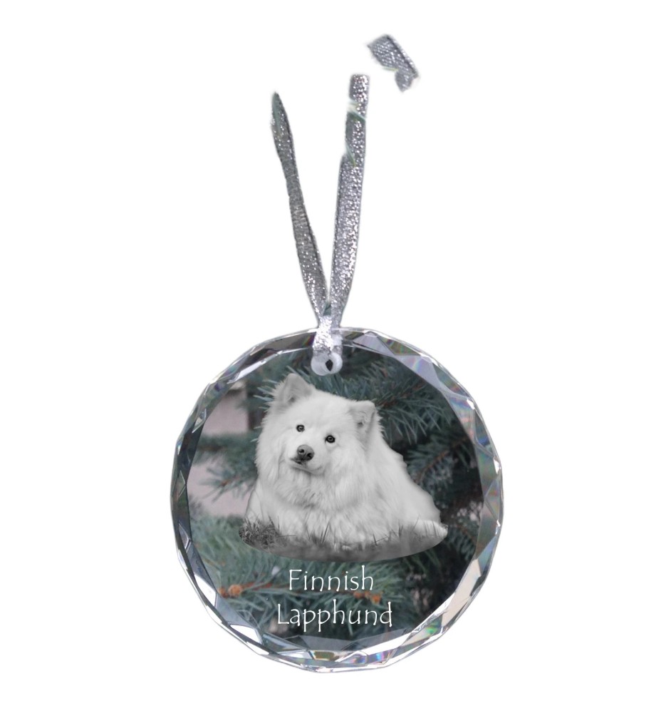 Chien finnois de Laponie, Suomenlapinkoira - boule de Noël en cristal avec une photo, photo de chien dans le cristal, décoration personnalisée pour sapin de Noël de la marque Art-Dog