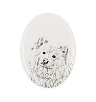 Chien finnois de Laponie, Suomenlapinkoira - une plaque commémorative avec une photo de chien, une plaque funéraire avec une impression, une plaque ovale personnalisée de la marque Art-Dog