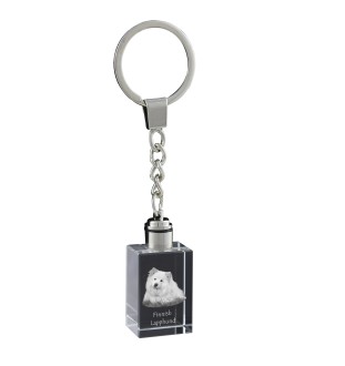 Finnish Lapphund, Finnish Lapponian Dog - Crystal key ring with dog photo, illuminated key ring, unique gift by Art-Dog brand