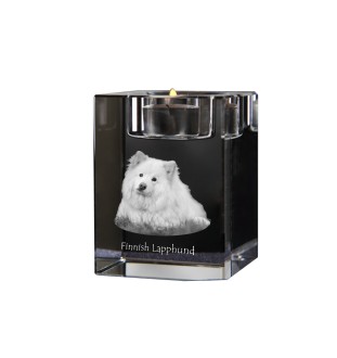 Finnischer Lapphund, Suomenlapinkoira, Lapinkoira - Kerzenhalter mit Hundefoto, Teelichthalter aus Kristall, personalisiertes Geschenk der Marke Art-Dog