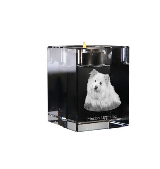 Chien finnois de Laponie, Suomenlapinkoira - Bougeoir avec photo de chien, porte bougie en cristal, cadeau personnalisé par la marque Art-Dog