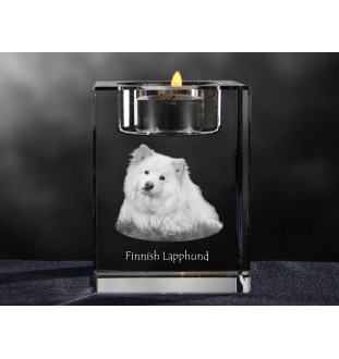 Chien finnois de Laponie, Suomenlapinkoira - Bougeoir avec photo de chien, porte bougie en cristal, cadeau personnalisé par la marque Art-Dog