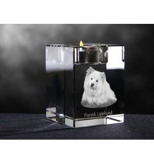Chien finnois de Laponie, Suomenlapinkoira - Bougeoir avec photo de chien, porte bougie en cristal, cadeau personnalisé par la marque Art-Dog