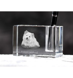 Finnish Lapphund, Finnish Lapponian Dog - Pen stand, crystal organiser with dog photo, unique desk decoration by Art-Dog brand