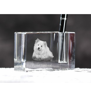 Finnish Lapphund, Finnish Lapponian Dog - Pen stand, crystal organiser with dog photo, unique desk decoration by Art-Dog brand