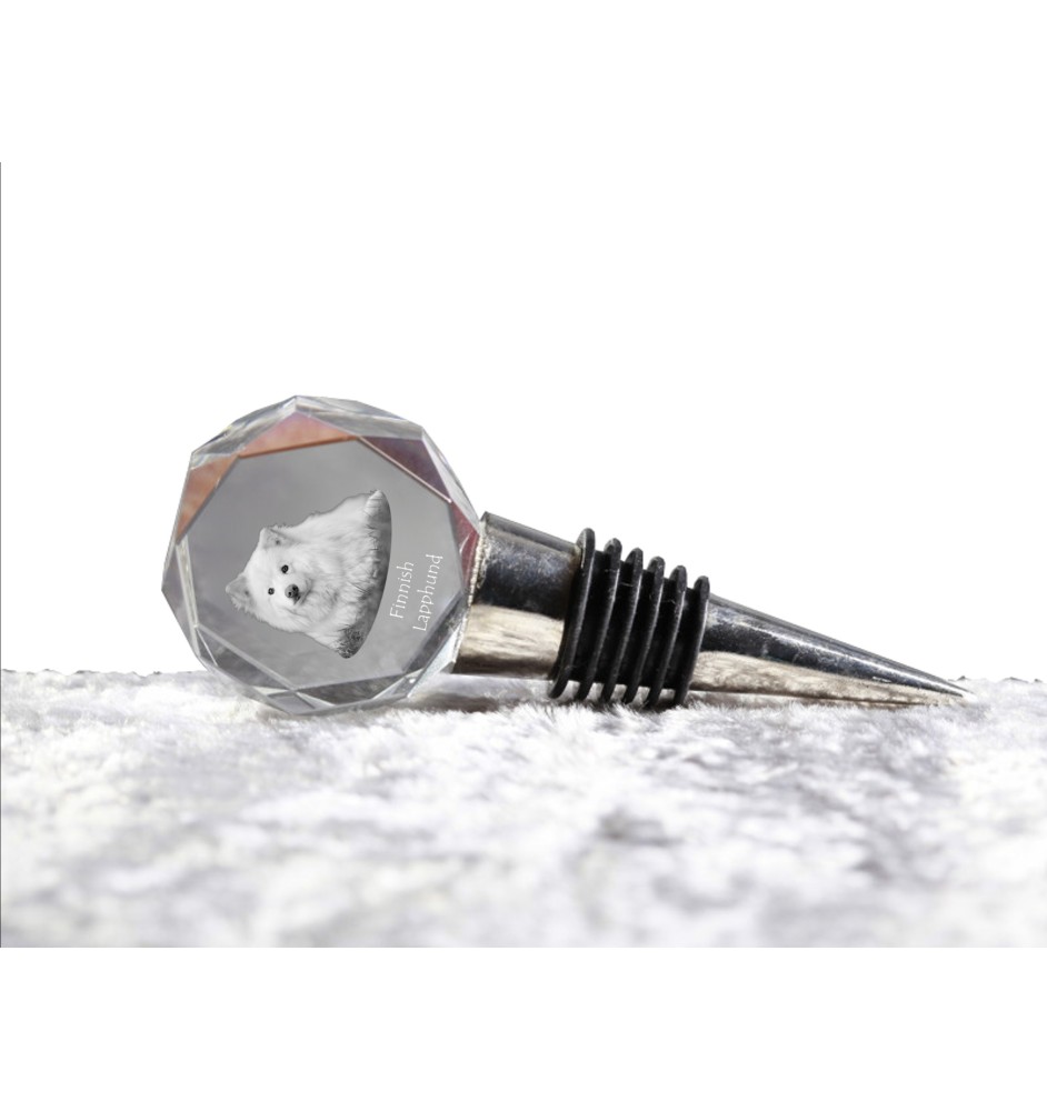 Finnischer Lapphund, Suomenlapinkoira, Lapinkoira - Flaschenverschluss, Weinverschluss aus Kristall mit Foto, personalisiertes Geschenk für Barkeeper der Marke Art-Dog