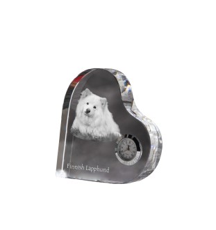 Chien finnois de Laponie, Suomenlapinkoira - horloge en cristal avec une photo de chien, horloge de table en forme de cœur, horloge debout personnalisée de la marque Art-Dog