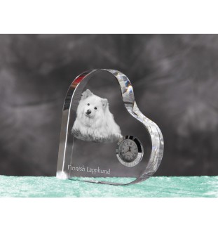 Chien finnois de Laponie, Suomenlapinkoira - horloge en cristal avec une photo de chien, horloge de table en forme de cœur, horloge debout personnalisée de la marque Art-Dog
